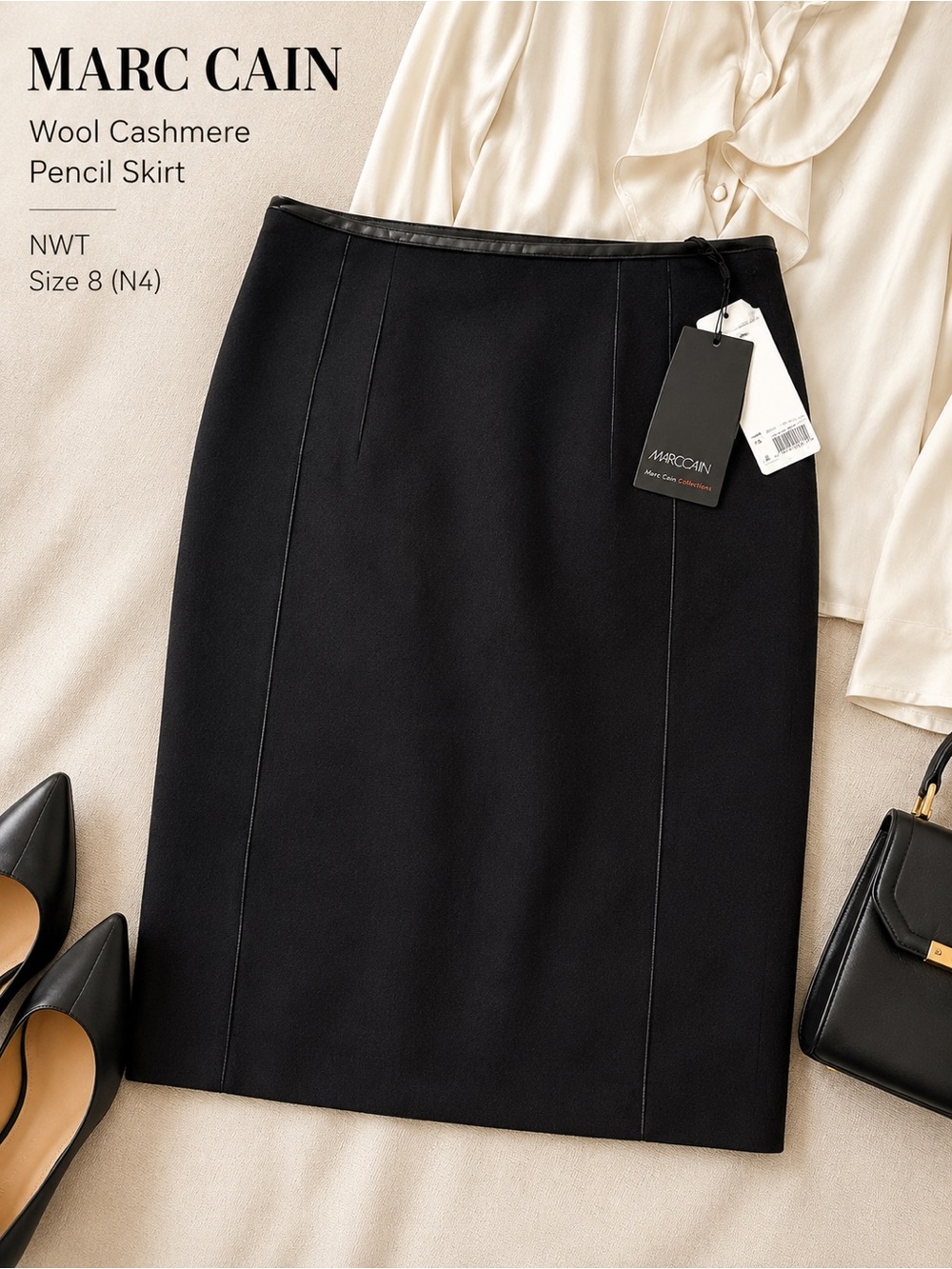 Marc Cain Black Wool Cashmere Pencil Skirt NWT Size 8 (N4) Luxury Workwear